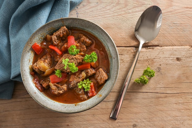 High angle view of food in bowl on table