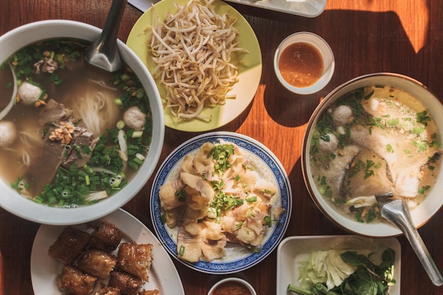 High angle view of food in bowl on table