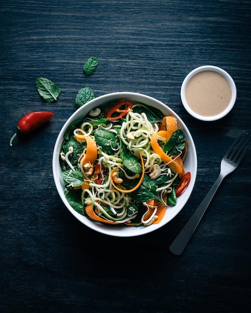 High angle view of food in bowl on table