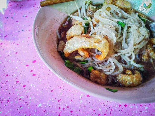 High angle view of food in bowl on table