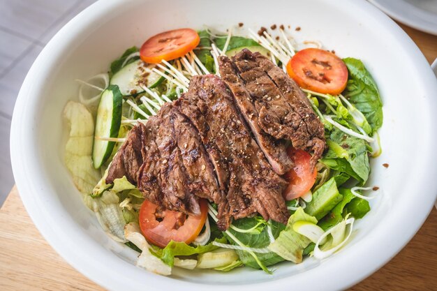 High angle view of food in bowl on table