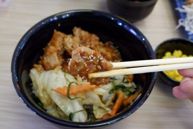 High angle view of food in bowl on table