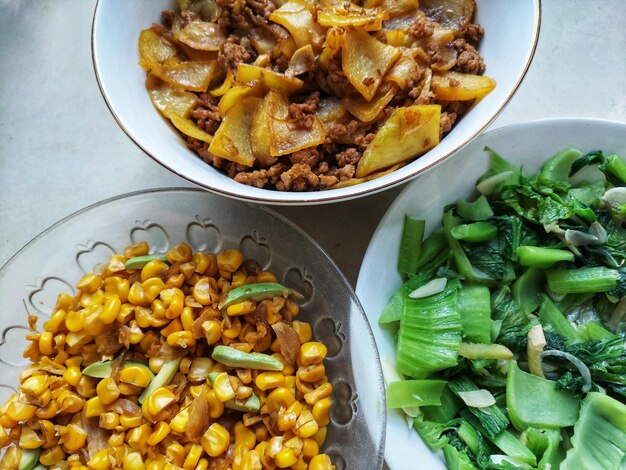 High angle view of food in bowl on table