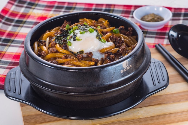 High angle view of food in bowl on table