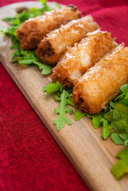 High angle view of food on cutting board