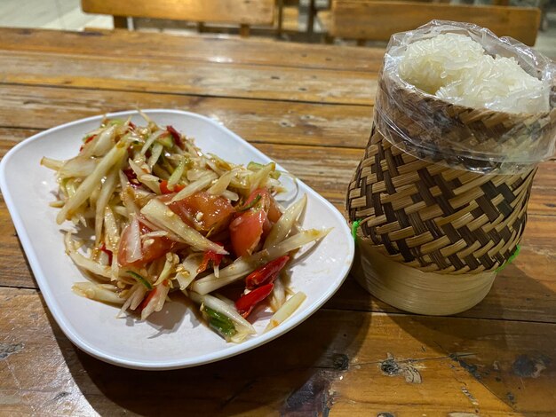 Photo high angle view of food in glass on table