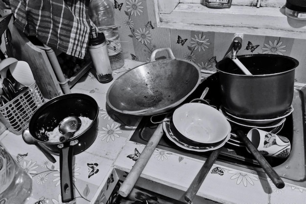 Photo high angle view of food in kitchen at home