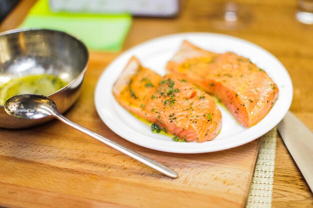 High angle view of food in plate on table