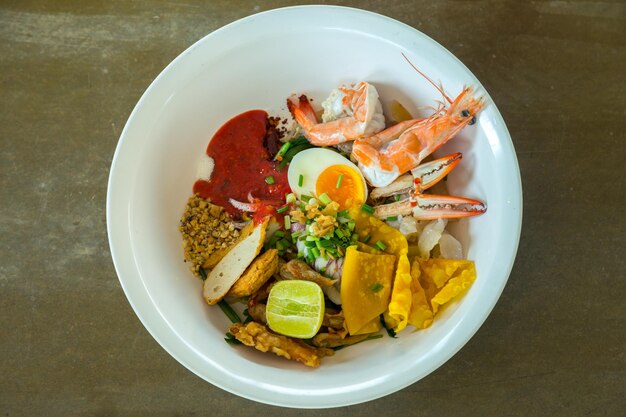 High angle view of food in plate on table