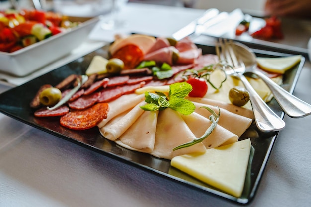 High angle view of food in plate on table