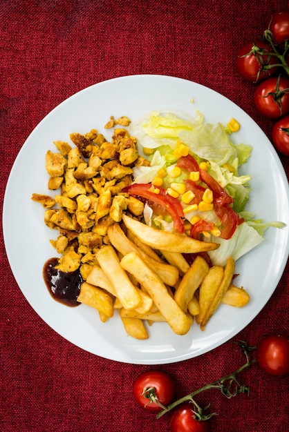 High angle view of food in plate on table