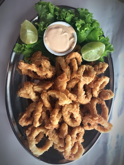 High angle view of food in plate on table