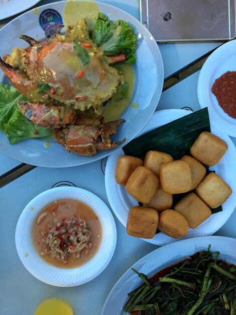 High angle view of food in plate on table