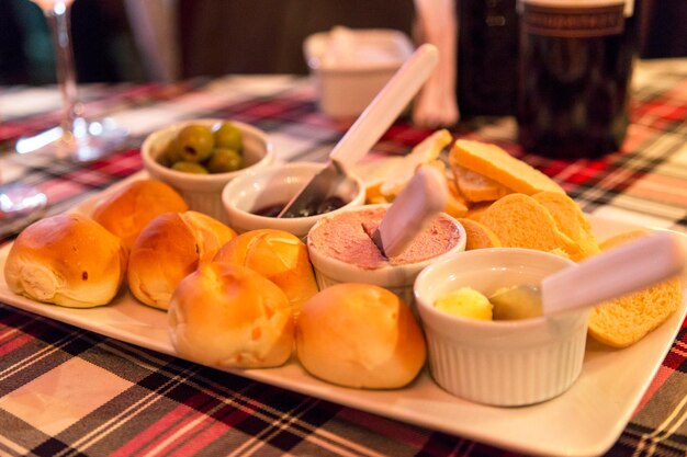 High angle view of food in plate on table