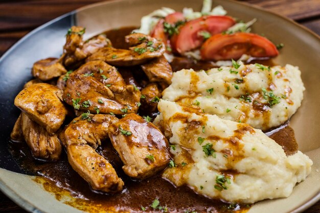 High angle view of food in plate on table