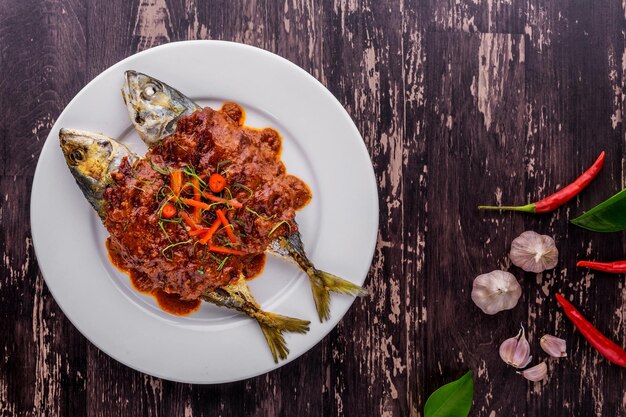 High angle view of food in plate on table