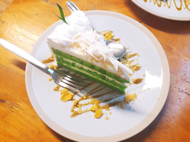 High angle view of food in plate on table