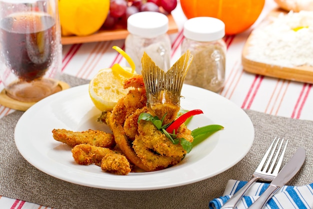 High angle view of food in plate on table