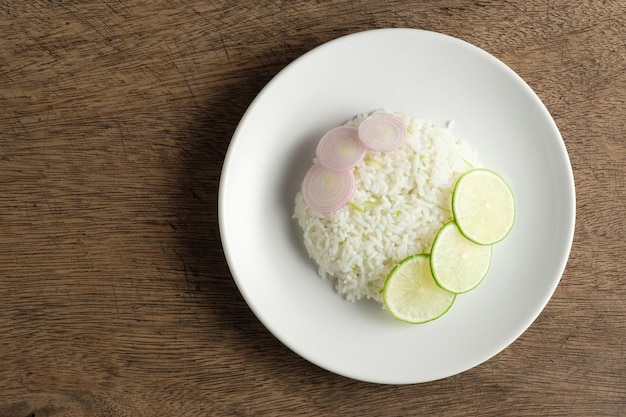 High angle view of food in plate on table