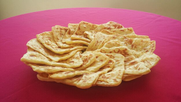 High angle view of food in plate on table