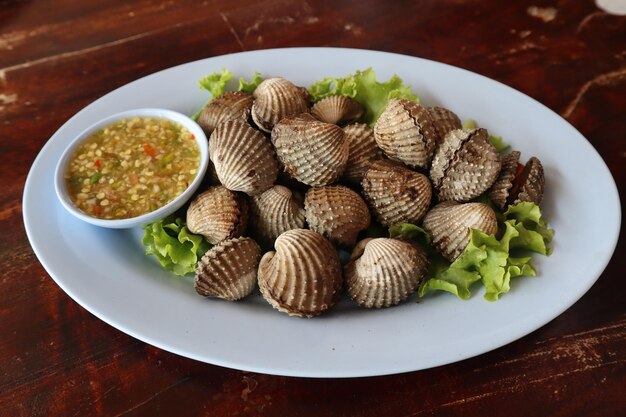 High angle view of food in plate on table