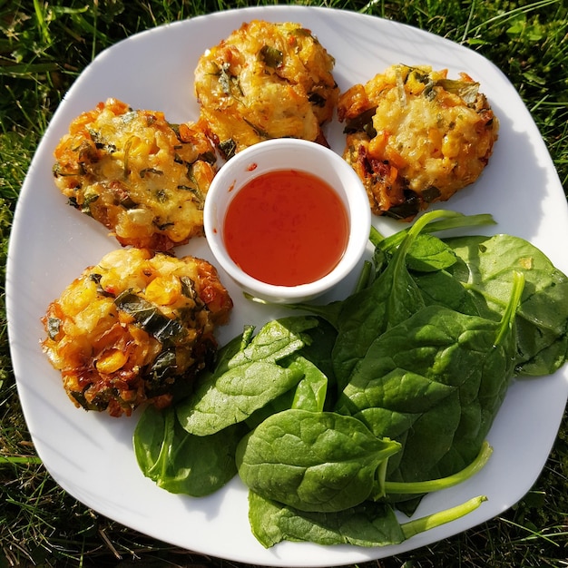 High angle view of food in plate