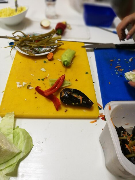 High angle view of food in plate