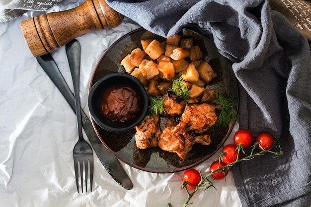 high angle view of food in plate