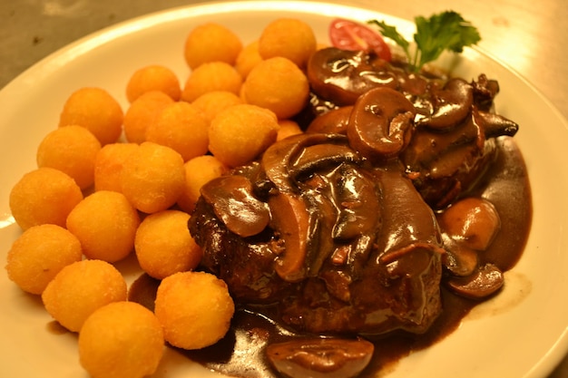 High angle view of food in plate