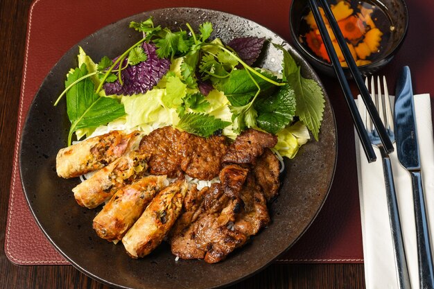 High angle view of food in plate