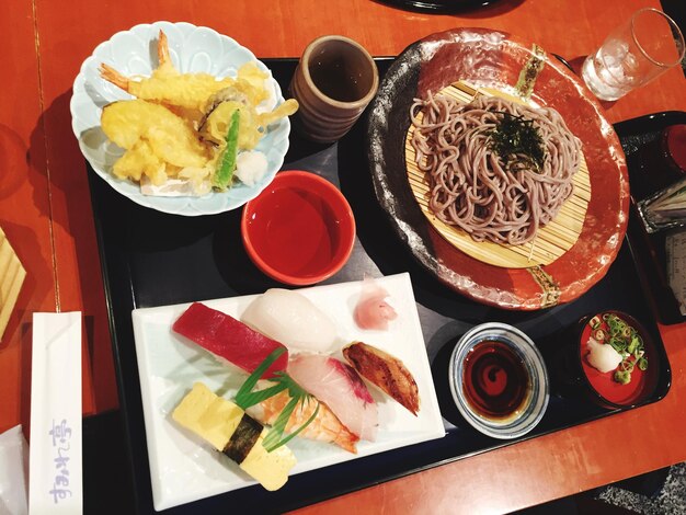 High angle view of food in plate