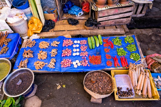 High angle view of food for sale at market stall