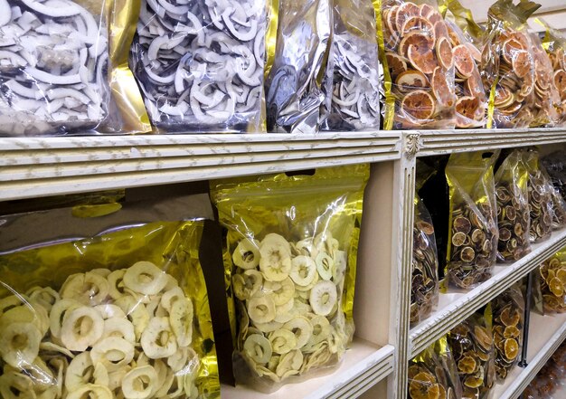 High angle view of food for sale in store