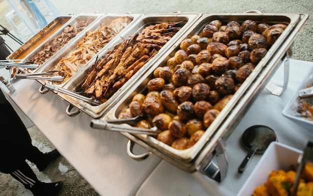 High angle view of food for sale