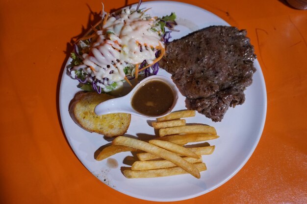 High angle view of food served on plate