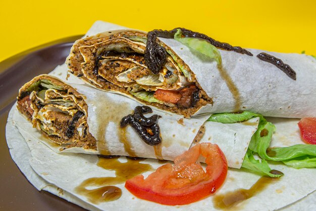 High angle view of food served in plate