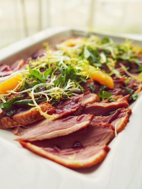 High angle view of food served in plate