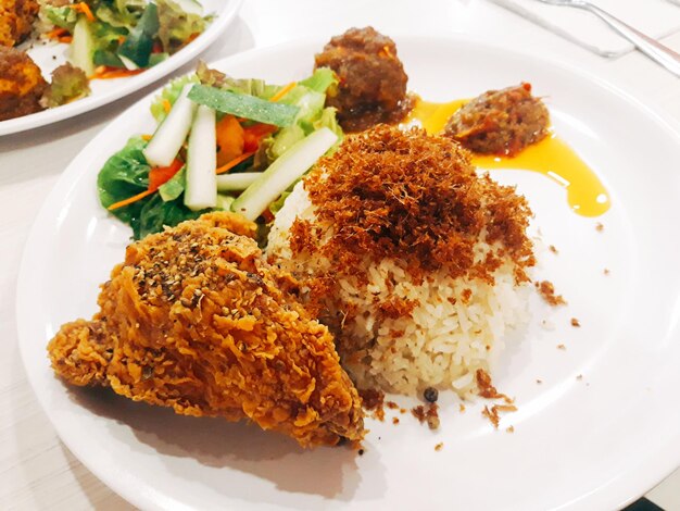 High angle view of food served in plate