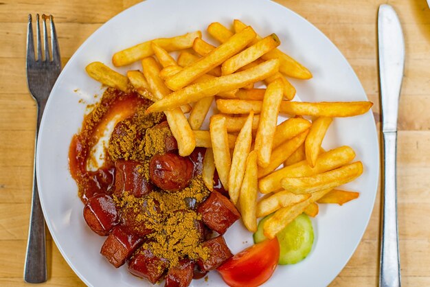 High angle view of food served on table