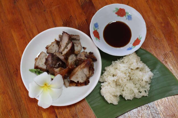 High angle view of food served on table