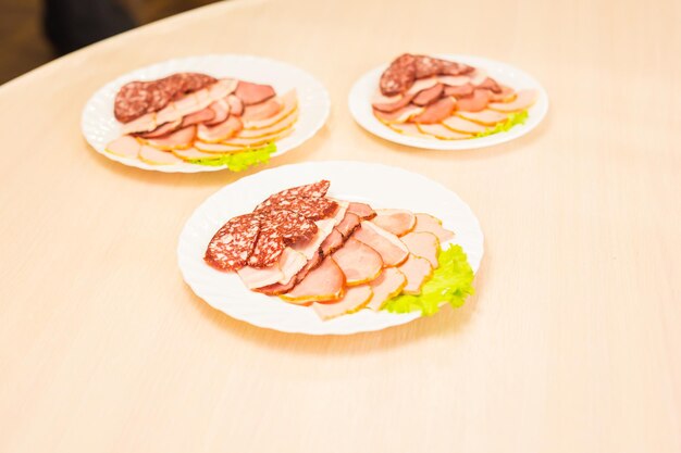 High angle view of food served on table