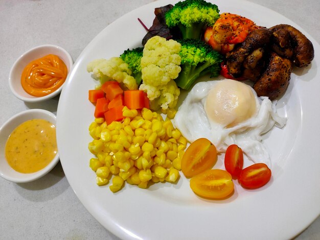 High angle view of food served on table