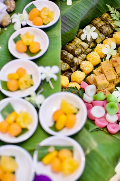 High angle view of food served on table