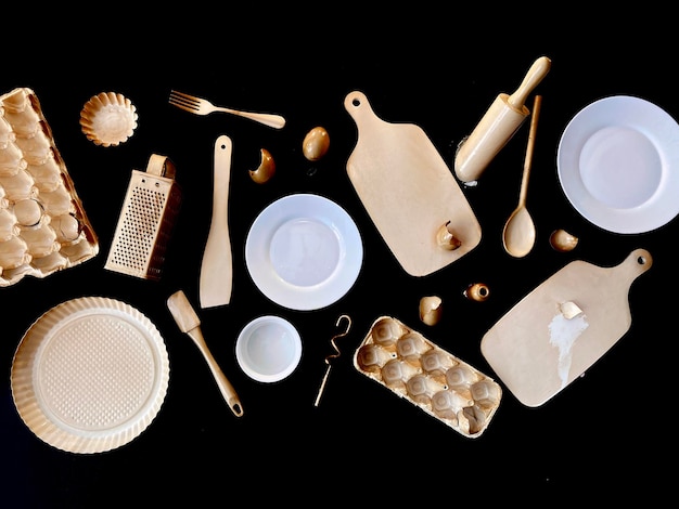 Photo high angle view of food on table against black background