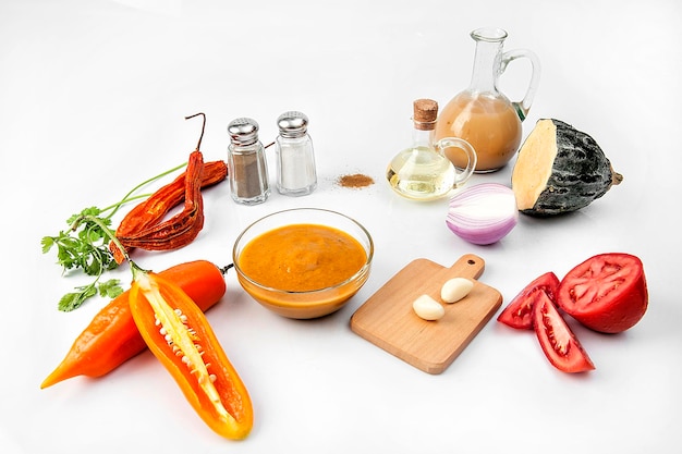 high angle view of food on table against white background