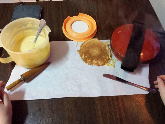 High angle view of food on table