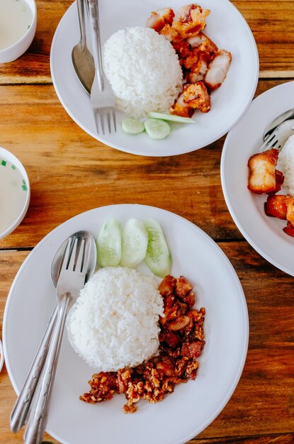 High angle view of food on table