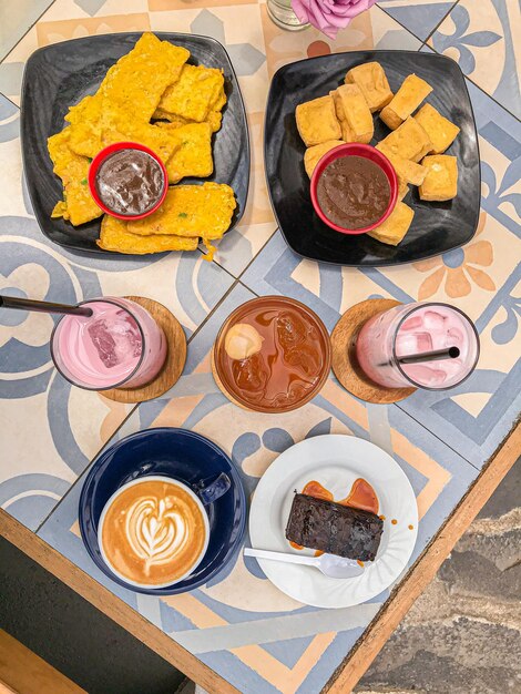 High angle view of food on table