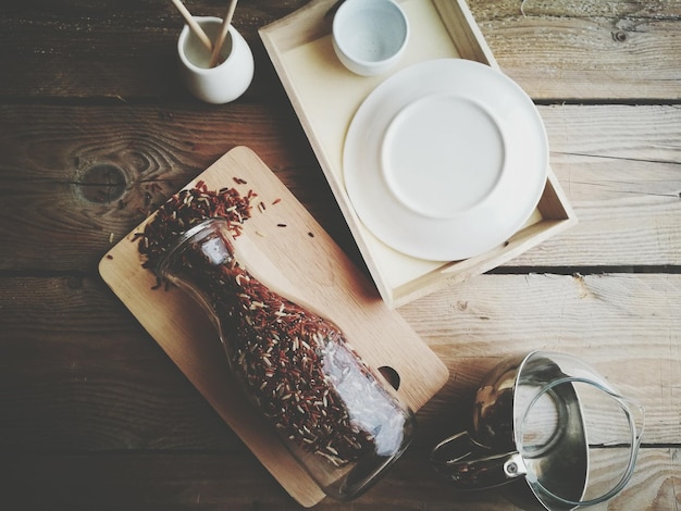 High angle view of food on table