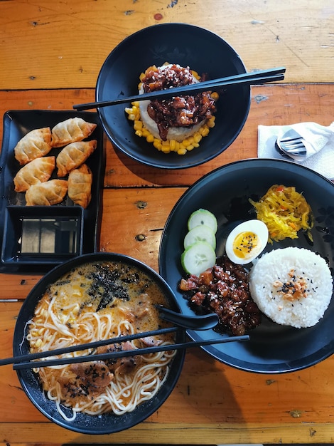 High angle view of food on table